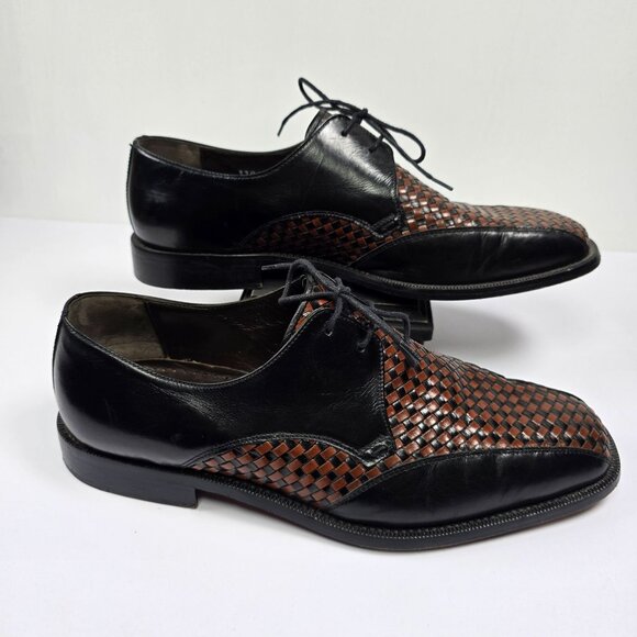 Rangoni Firenze Men's Black Leather Woven Oxfords, Sz 9M - Picture 3 of 10